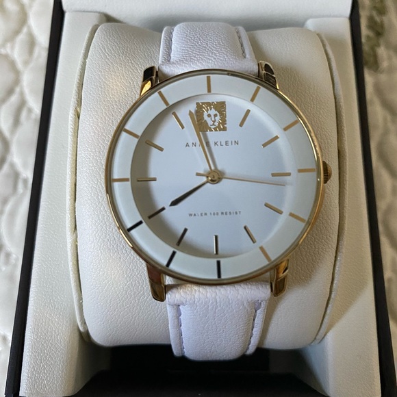 Anne Klein Accessories - Anne Klein Watch with White Leather Strap.